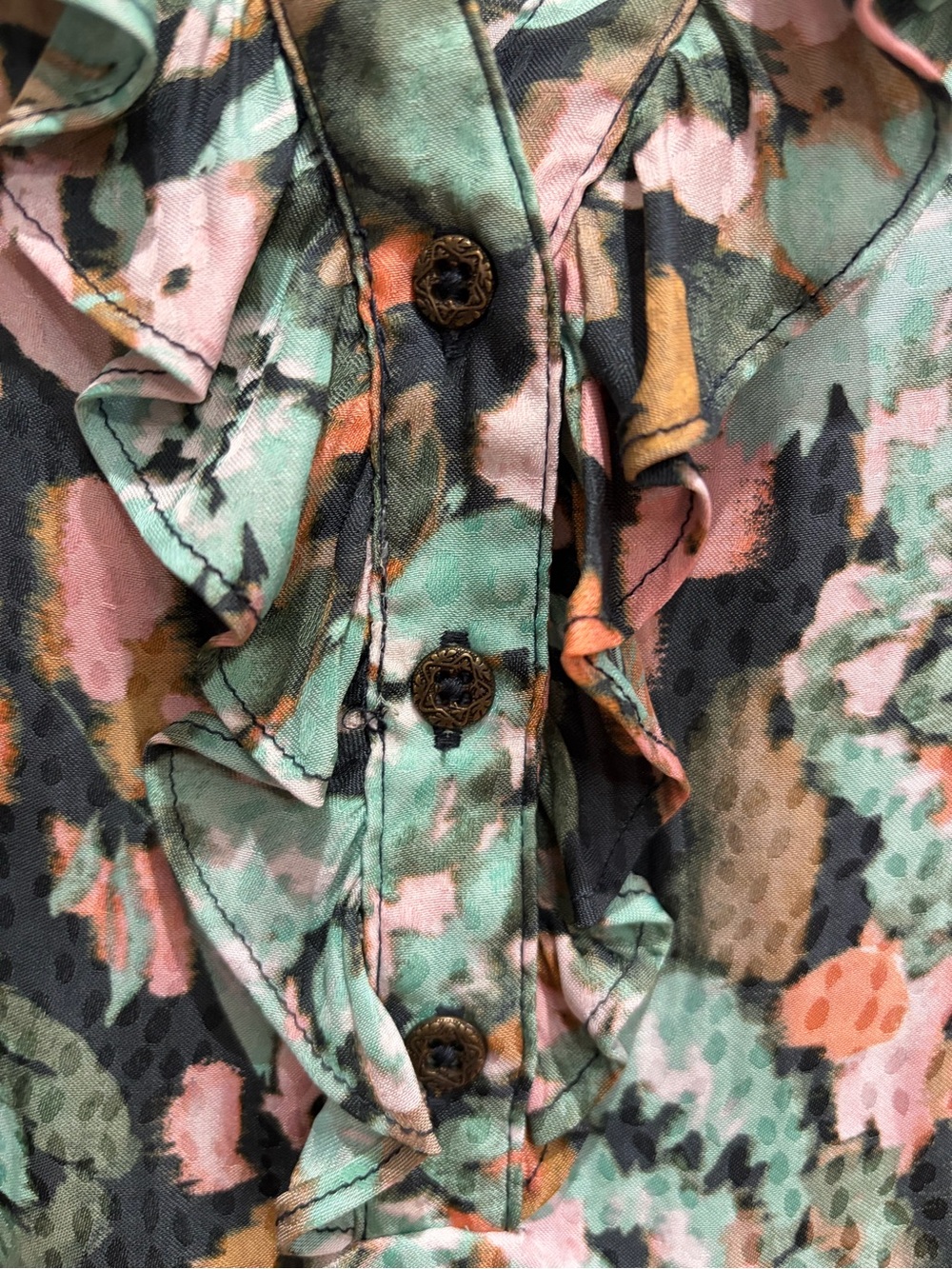Democracy Floral Ruffle V-Neck Blouse S - Picture 12 of 14